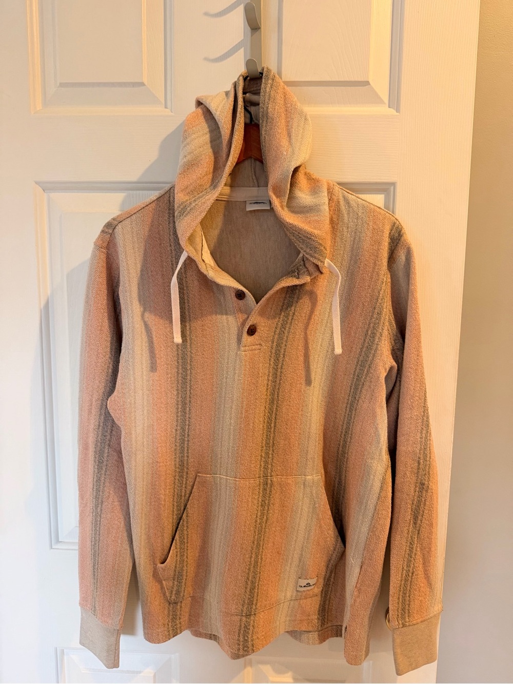 Quiksilver Men's Striped Hooded Zip Pullover in Peach and Cream